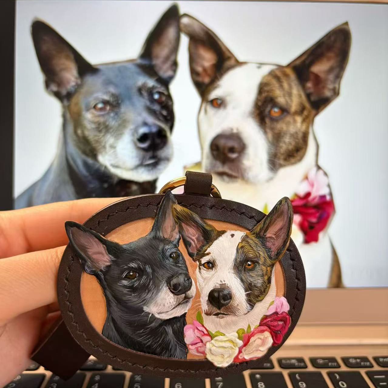 Personalized Handmade Leather Carving for Two or More Pets